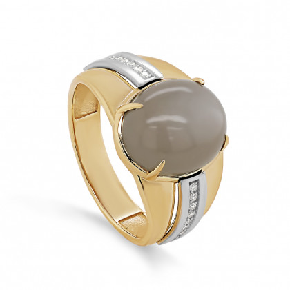 Кольцо из золота с бриллиантом и лунным камнем